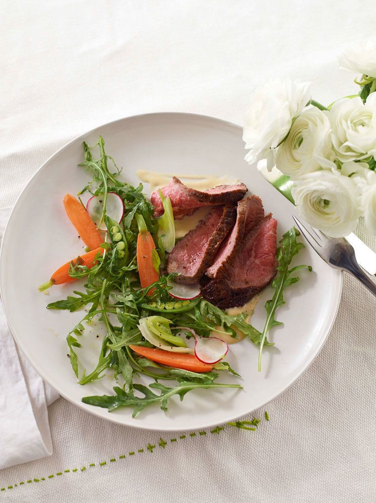 Warm Rare Beef Salad With Miso Mustard And Spring Vegetables