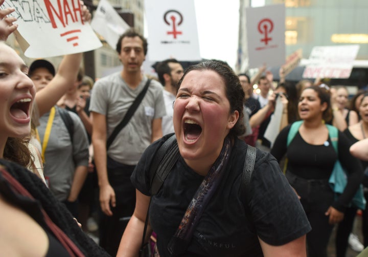 Demonstrators protest Supreme Court nominee Brett Kavanaugh in front of Trump Tower in New York City, Oct. 4. The Senate is set to vote on his confirmation on Oct. 6.