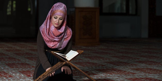 Muslim Woman Reading Holy Islamic Book Koran