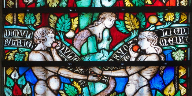 'Biblical scene of Adam and Eve in the Paradise (Cathedral of St. Michel.Carcassonne,France)'