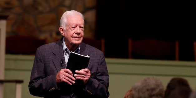 Former President Jimmy Carter teaches sunday school at Maranatha Baptist Church in Plains, Ga, Sunday, June 8, 2014. (AP Photo/John Bazemore)