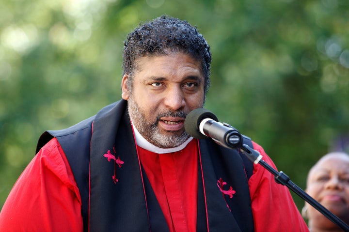 The Rev. William Barber II speaks out against North Carolina's "bathroom law," which kept trans people from using the bathroom of their choice, outside the state legislature in Raleigh, North Carolina, in May 2016. The law was repealed in 2017.