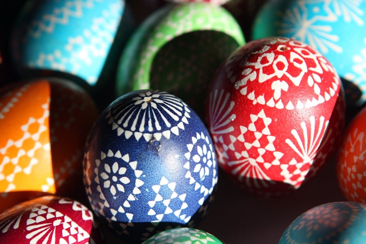 Painted Easter eggs for sale at the annual Sorbian Easter market in Schleife, Germany, in 2013.