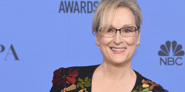 BEVERLY HILLS, CA - JANUARY 08: Actress Meryl Streep, recipient of the Cecil B. DeMille Award, poses in the press room durin