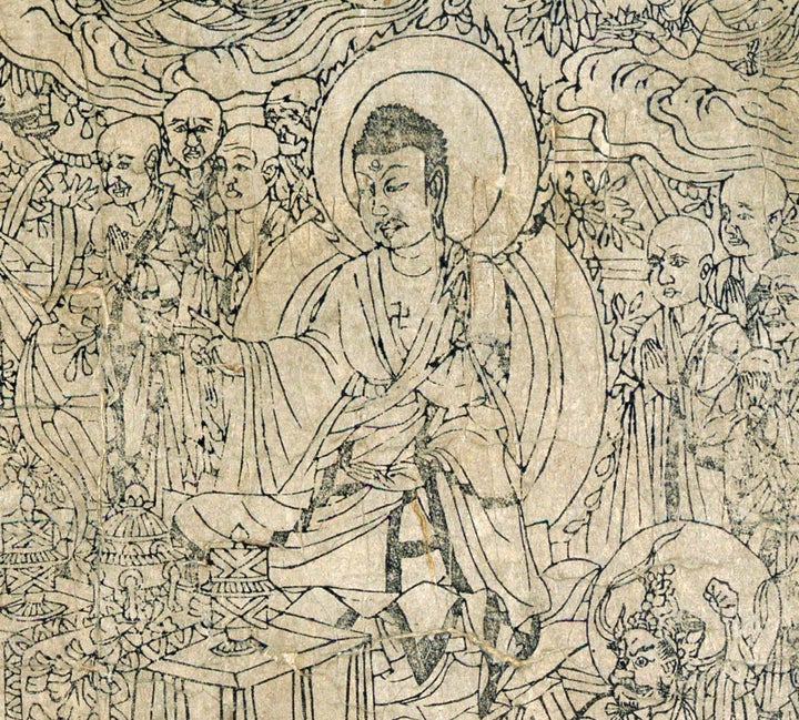 Description 1 Detail of the Frontispiece, Diamond Sutra from Cave 17, Dunhuang, ink on paper en:British Library | British Library Or.8210/ ... 