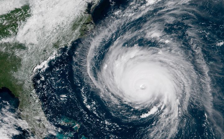<p>Hurricane Florence nearing the East Coast of the United States, September 12, 2018</p>