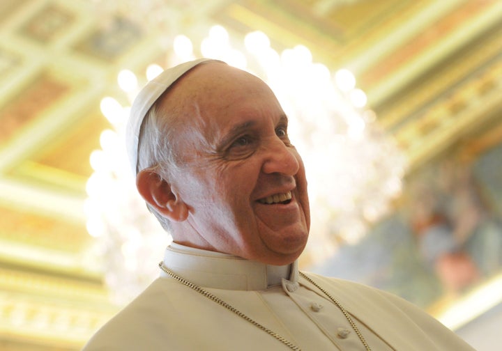 VATICAN CITY, VATICAN - APRIL 11: Pope Francis meets Mozambique Prime Minister Alberto Vaquina and his delegation at his pri