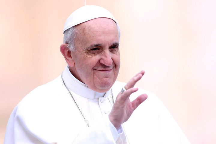 VATICAN CITY, VATICAN - APRIL 10: Pope Francis waves to the faithful as he arrives in St. Peter's square for his weekly audience on April 10, 2013 in Vatican City, Vatican. At the end of this morning's catechesis, the Pontiff made an appeal for those affected by the powerful earthquake in southern Iran. (Photo by Franco Origlia/Getty Images)