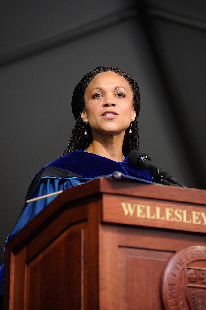 BOSTON, MA - MAY 25: Author, MSNBC television host and Tulane Professor Melissa Harris Perry addresses the 2012 graduating class at Wellesley College on May 25, 2012 in Boston, Massachusetts. (Photo by Paul Marotta/Getty Images)