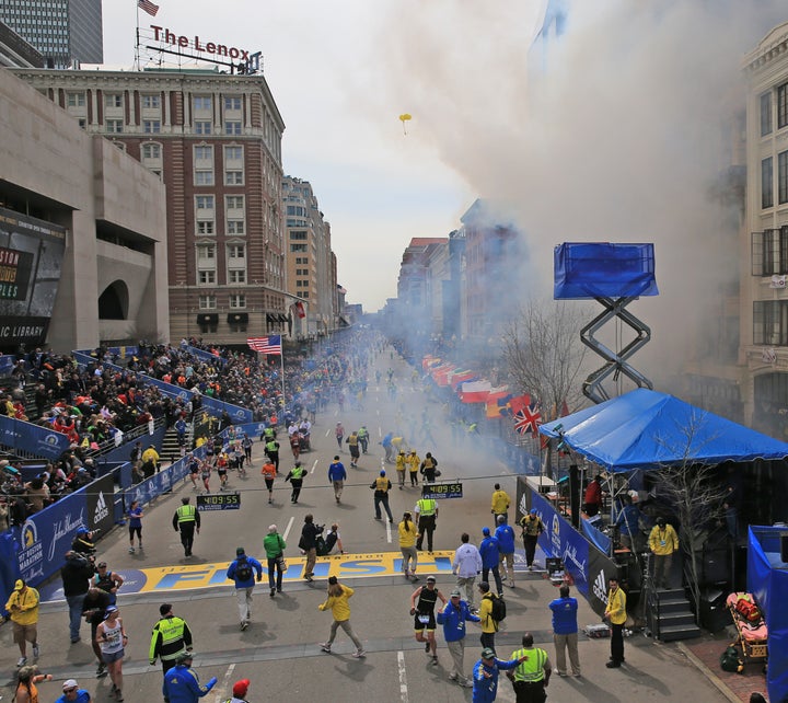 BOSTON - APRIL 15: Two explosions went off near the finish line of the 117th Boston Marathon on April 15, 2013. (Photo by David L. Ryan/The Boston Globe via Getty Images)