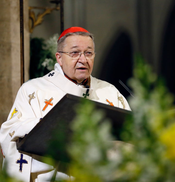 Cardinal Andre Vingt-Trois, the archbishop of Paris leads a Pontifical Mass in 'Notre-Dame de Paris' cathedral, on December 12, 2012 in Paris, as part of its 850th anniversary. Notre Dame (Our Lady), the iconic cathedral at the heart of the French capital and a masterpiece of Gothic art, launched from December 12 a year of celebrations to mark the 850th anniversary of its founding. AFP PHOTO PATRICK KOVARIK (Photo credit should read PATRICK KOVARIK/AFP/Getty Images)