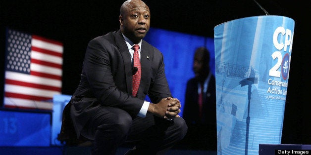 NATIONAL HARBOR, MD - MARCH 14: U.S. Senator Tim Scott (R-SC) addresses the 40th annual Conservative Political Action Conference (CPAC) March 14, 2013 in National Harbor, Maryland. The American conservative Union held its annual conference in the suburb of Washington, DC, to rally conservatives and generate ideas. (Photo by Alex Wong/Getty Images)