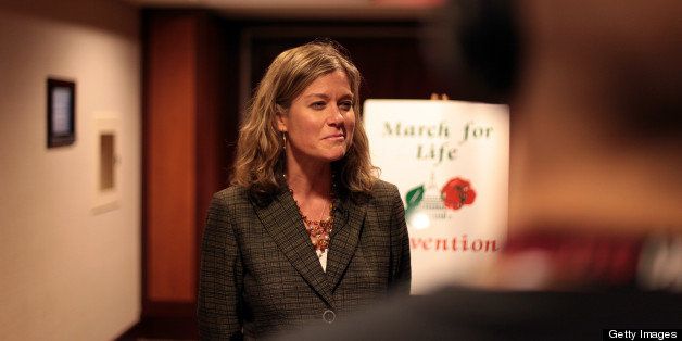 WASHINGTON, D.C. JANUARY 24, 2013: Jeanne Monahan, a 40-year-old former HHS staffer who just a few weeks ago took over as head of March for Life, the biggest anti-abortion event in the country, gives a short interview before speaking at a youth rally as part of the March of Life events at the Hyatt hotel. (Photo by ASTRID RIECKEN For The Washington Post via Getty Images)