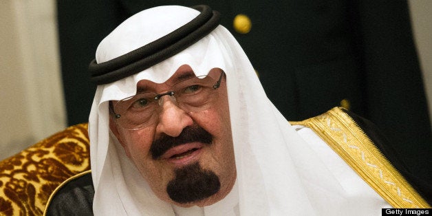 Saudi Arabia's King Abdullah bin Abdulaziz al-Saud talks with French President Francois Hollande (unseen) during their meeting at the Saudi Royal palace, in Jeddah, on November 4, 2012. Hollande is visiting Saudi Arabia before attending an Asia-Europe summit in Laos to talk trade at a time of economic crisis. AFP PHOTO/BERTRAND LANGLOIS (Photo credit should read BERTRAND LANGLOIS/AFP/Getty Images)