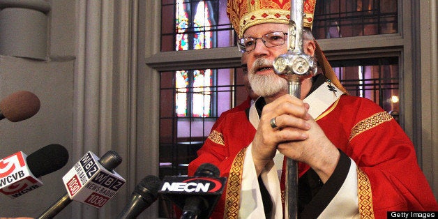 BOSTON - MARCH 24: Cardinal Sean O'Malley speaks to the media, after Mass on Palm Sunday in the Cathedral of the Holy Cross, on March 24, 2013. This is his first appearance since returning from Rome. (Photo by Pat Greenhouse/The Boston Globe via Getty Images)