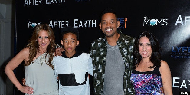 NEW YORK, NY - MAY 30: The MOMS Denise Albert, Jaden Smith, Will Smith and The MOMS Melissa Musen Gerstein attend a screening of 'After Earth' at Mamarazzi Event with The Moms at AMC Loews Lincoln Square 13 theater on May 30, 2013 in New York City. (Photo by James Devaney/WireImage)