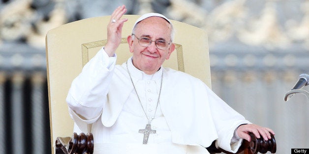 VATICAN CITY, VATICAN - JUNE 05: Pope Francis waves to the faithful as he attends his weekly audience in St. Peter's Square