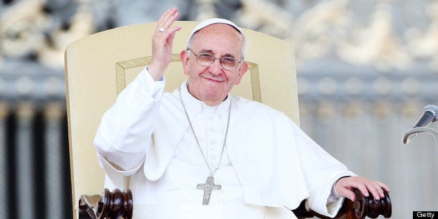 VATICAN CITY, VATICAN - JUNE 05: Pope Francis waves to the faithful as he attends his weekly audience in St. Peter's Square on June 5, 2013 in Vatican City, Vatican. This Wednesday Pope Francis dedicated his general audience with thousands of pilgrims and visitors to St PeterÕs square to the UN World Environment Day. (Photo by Franco Origlia/Getty Images)