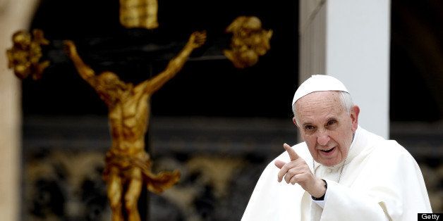 Pope Francis gestures on June 5, 2013 at the end of his weekly general audience on St Peter's square at the Vatican. AFP PHOTO / FILIPPO MONTEFORTE (Photo credit should read FILIPPO MONTEFORTE/AFP/Getty Images)