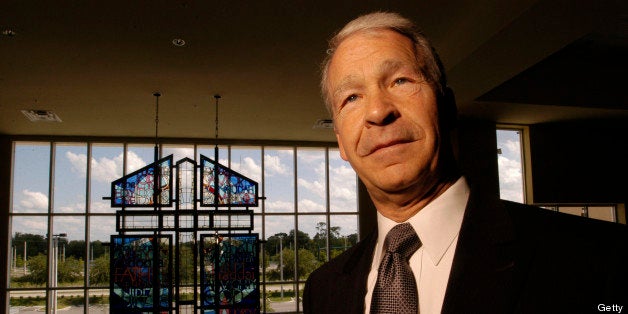 Dr. Joel Hunter of Northland Church stands in front of the new stained glass, which hangs in the new church facility on Sunday, June 17, 2007, in Longwood, Florida. The new facility is scheduled to open in August 2007 and will accommodate 3,500 people. (Photo by Phyllis Redman/Orlando Sentinel/MCT via Getty Images)