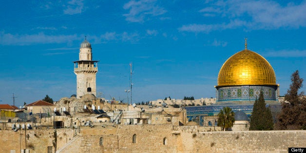 The Dome of the Rock is an Islamic shrine which houses the Foundation Stone, arguably the holiest spot in Judaism, and is a major landmark located on the Temple Mount in Jerusalem.