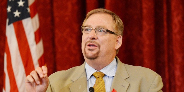 WASHINGTON, DC - JULY 24: Pastor Rick Warren speaks at The Elton John AIDS Foundation and UNAIDS breakfast at the Russell Senate Office Building on July 24, 2012 in Washington, DC. (Photo by Michael Kovac/Getty Images for The Elton John AIDS Foundation)