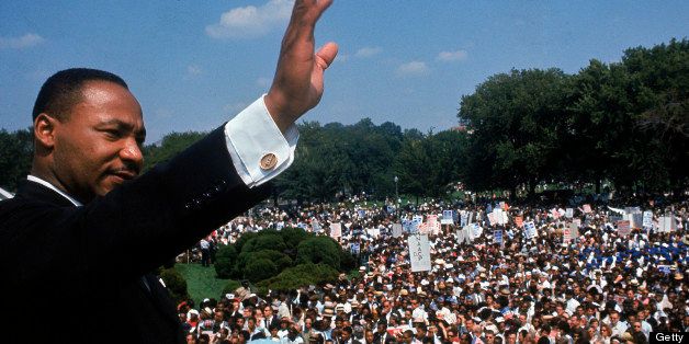 DISTRICT OF COLUMBIA, UNITED STATES - AUGUST 28: Dr. Martin Luther King Jr. addressing crowd of demonstrators outside the Lincoln Memorial during the March on Washington for Jobs and Freedom. (Photo by Francis Miller/Time & Life Pictures/Getty Images)