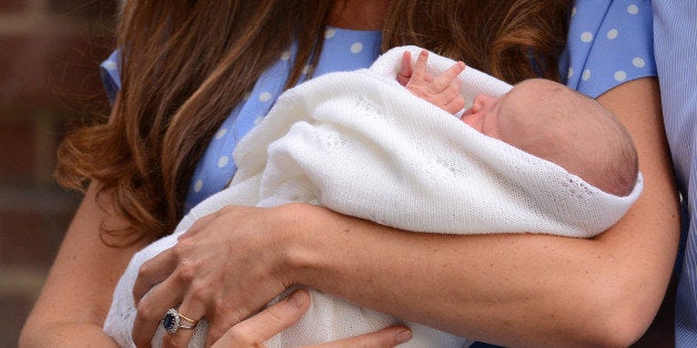 LONDON, ENGLAND - JULY 23: Catherine, Duchess of Cambridge carrying her newborn baby son departs the Lindo Wing of St Mary's Hospital with Prince William, Duke of Cambridge on July 23, 2013 in London, England. Catherine, Duchess of Cambridge yesterday gave birth to a boy at 16.24 BST and weighing 8lb 6oz, with Prince William, Duke of Cambridge at her side. The baby, as yet unnamed, is third in line to the throne and becomes the Prince of Cambridge. (Photo by Karwai Tang/WireImage)