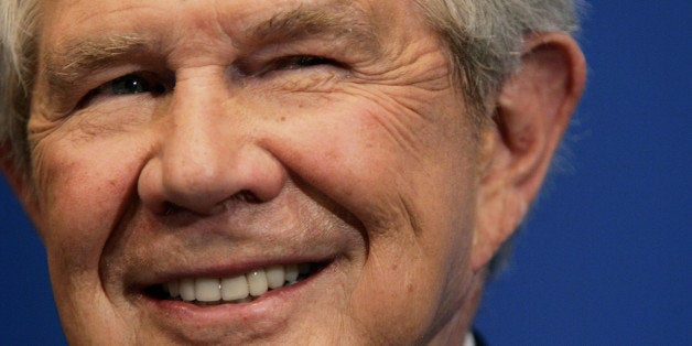 WASHINGTON - FEBRUARY 15: Pat Robertson, founder and chairman of the Christian Broadcasting Network, smiles as he is introduced before speaking at the National Press Club February 15, 2005 in Washington, DC. (Photo by Win McNamee/Getty Images)