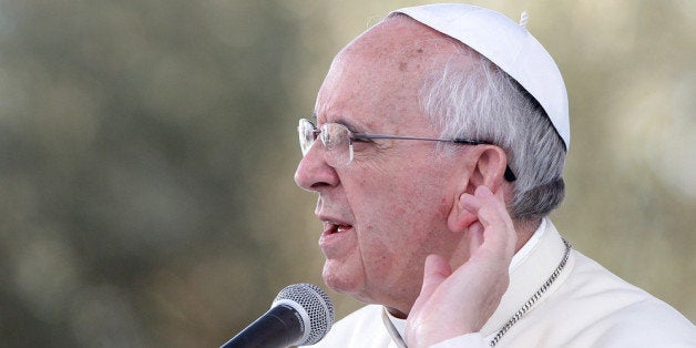 CAGLIARI, ITALY - SEPTEMBER 22: Pope Francis delivers his speech during a meeting with young people on September 22, 2013 in Cagliari, Italy. Pope Francis heads to Cagliari on the Italian island of Sardinia for a pastoral visit that includes celebrating mass at the Sanctuary of Our Lady of Bonaria. The Pope announced in May that he wished to visit the Marian Shrine of Bonaria or 'Good Air' because it gave his hometown of Buenos Aires its name. During his 10-hour visit to the city of Cagliari, the Pope will also meet workers, business representatives, prisoners, the poor, young people, leading representatives from the world of culture and the island's Catholic bishops. (Photo by Franco Origlia/Getty Images)