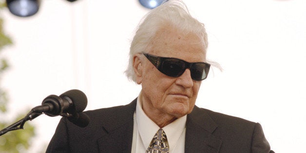 Billy Graham delivers his Farewell Message to a crowd of thousands on Day 3 of his final crusade at the Flushing Meadows Park in New York City, New York, on Sunday, June 26, 2005. (Photo by Jemal Countess/WireImage)