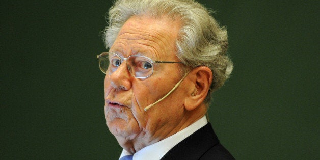 Swiss Catholic theologian and priest Hans Kueng delivers a speech during a ceremony on behalf of his leave-taking at the university in Tuebingen, southern Germany, on April 22, 2013.Kueng will retire from public life, some days after his 85th birthday. AFP PHOTO / Daniel Bockwoldt GERMANY OUT (Photo credit should read Daniel Bockwoldt/AFP/Getty Images)