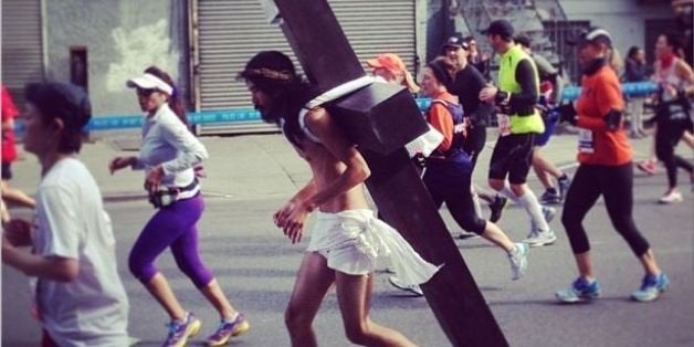 Marathon Jesus In New York City Runs Barefoot For Our Sins And For