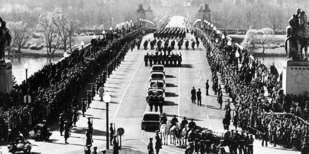 381091 10: The funeral procession of President John F. Kennedy goes into Arlington Cemetary in Washington. On November 22, 1963, Kennedy was killed by an assassin's bullets as his motorcade wound through Dallas, Texas. Kennedy was the youngest man elected President; he was the youngest to die. (Photo by National Archive/Newsmakers)