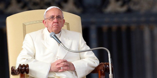 VATICAN CITY, VATICAN - JANUARY 15: Pope Francis attends his weekly audience in St. Peter's square on January 15, 2014 in Vatican City, Vatican. During the weekly audience Pope Francis spoke to the crowd telling them that 'through baptism we are reborn to a new life of grace and we are called to be witnesses of the Gospel before the world.' (Photo by Franco Origlia/Getty Images)