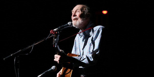 NEW YORK, NY - DECEMBER 14: Pete Seeger performs on stage during the Bring Leonard Pelitier Home 2012 Concert at Beacon Theatre on December 14, 2012 in New York City. (Photo by Neilson Barnard/Getty Images)