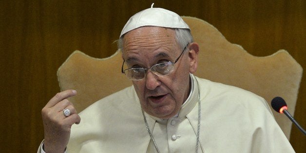 Pope Francis launches the General Assembly of the Italian Episcopal Conference on May 19, 2014 at the Vatican. AFP PHOTO /