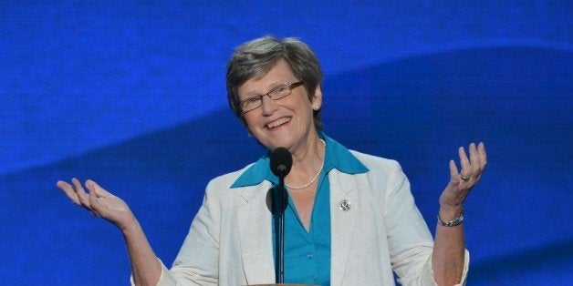 Sister Simone Campbell, Executive Director of Roman Catholic Social Justice Organization, NETWORK, speaks at the Time Warner Cable Arena in Charlotte, North Carolina, on September 5, 2012 on the second day of the Democratic National Convention (DNC). The DNC is expected to nominate US President Barack Obama to run for a second term as president on September 6th. AFP PHOTO Stan HONDA (Photo credit should read STAN HONDA/AFP/GettyImages)