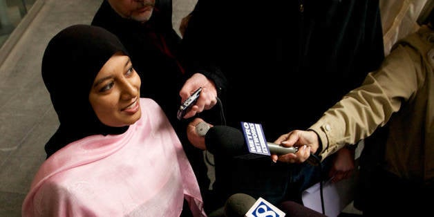 PORTLAND, OREGON - NOVEMBER 29: Saba Ahmed, a friend of the family of Mohamed Osman Mohamud, speaks to the media after Mohame