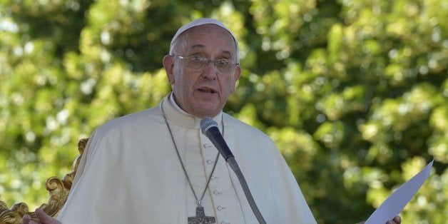 Pope Francis delivers a speech during a meeting with youth of the diocese on July 5, 2014 in Castelpetroso, southern Italy, as part of his one day visit in the Molise region. AFP PHOTO / ANDREAS SOLARO (Photo credit should read ANDREAS SOLARO/AFP/Getty Images)