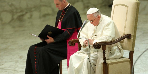 VATICAN CITY, VATICAN - AUGUST 06: Pope Francis chairs his weekly audience at the Paul VI Hall on August 6, 2014 in Vatican