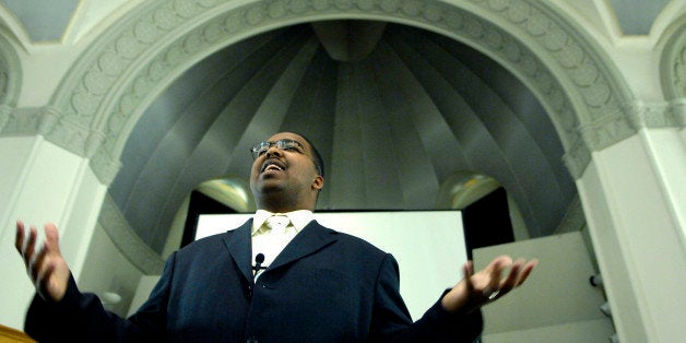 DENVER, COLORADO--FEBRUARY 28, 2007-ABOVE: Ephren Taylor  addresses a lunchtime audience at St. Cajetan's Church on the Auraria campus. Ephren Taylor  is the youngest African American man to be named CEO of a major corporation at the age of 23. He has continued to pave new paths in business. He will be the keynote speaker for the Entrepreneurship Week Expo in St. Cajetan's. PHOTO BY HELEN H. RICHARDSON (Photo By Helen H. Richardson/The Denver Post via Getty Images)