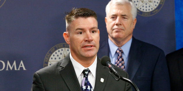 FILE - In this Friday, April 12, 2013 file photo, Oklahoma state Rep. John Bennett, R-Salisaw, the chairman of the counter terrorism caucus, speaks during a news conference in Oklahoma City. On the 13th anniversary of the Sept. 11 attacks, a Muslim civil rights group and Bennett sparred over a comment the lawmaker posted to his Facebook page urging people to "be wary" of Muslim-Americans. (AP Photo/Sue Ogrocki)