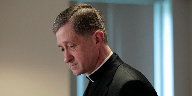 Bishop Blase Cupich of Spokane Wash., walks away from the podium after making a statement at a news conference by the US Conference of Catholic Bishops (USCCB) releasing the findings of a study to analyze the pattern of clergy sex abuse during at USCCB headquarters, Wednesday, May 18, 2011 in Washington. The study, commissioned by the nation's Roman Catholic bishops, from the John Jay College of Criminal Justice in New York, concluded that homosexuality, celibacy and an all-male priesthood did not cause the scandal. (AP Photo/Pablo Martinez Monsivais)