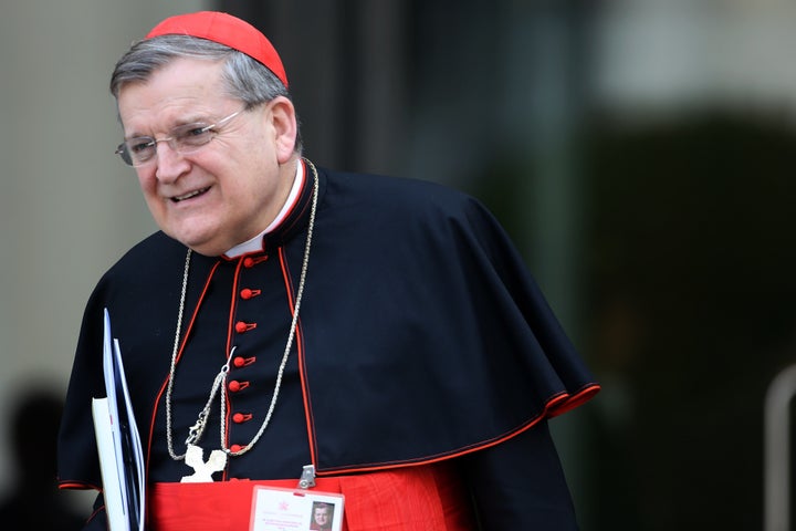 VATICAN CITY, VATICAN - OCTOBER 07: Former archbishop of St. Louis cardinal Raymond Burke leaves the Synod Hall at the end of a session of the Synod on the themes of family on October 7, 2014 in Vatican City, Vatican. In his 'Report prior to discussion' presented Tuesday morning to Synod Fathers and Fraternal delegates, the relator general Cardinal Peter Erdo, pointed to the 'privatization of love' as the greatest challenge to the family. (Photo by Franco Origlia/Getty Images)