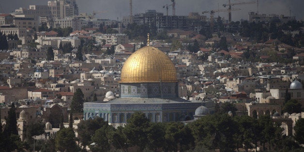 JERUSALEM, ISRAEL - OCTOBER 31: A general view taken from the Mount of Olives promenade overlooking the Temple Mount compound with The Dome of the Rock on October 31, 2014 in Jerusalem, Israel. Jerusalem remained tense on Friday, as the Temple Mount reopened to visitors and worshippers after being closed the day before in response to the shooting of prominent right-wing activist Yehuda Glick this week. (Photo by Lior Mizrahi/Getty Images)