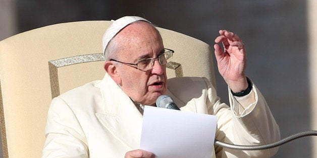 VATICAN CITY, VATICAN - DECEMBER 10: Pope Francis speaks during his weekly audience in St. Peter's Square on December 10, 2014 in Vatican City, Vatican. The Holy Fathertold the thousands of faithful present that he wanted to share with them what took place and what the last Synod on the Families has produced. (Photo by Franco Origlia/Getty Images)