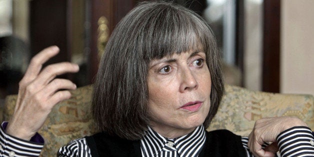 Author Anne Rice talks about her new book during an interview at her home in La Jolla, Calif. Wednesday Oct. 26, 2005. After spectacular sales for her tales of vampires, witches and sadomashochism, Rice has turned to Jesus _ personally and literarily. Her innovative novel "Christ the Lord: Out of Egypt" (Knopf) depicts Jesus as a seven-year-old lad speaking in his own words as the holy family moves from Egyptian exile to Nazareth. (AP Photo/Lenny Ignelzi)