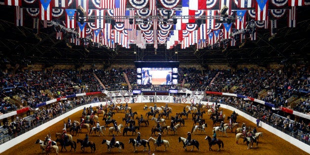 The Fort Worth Stock Show & Rodeo begins with the Grand Entry on Friday, Jan. 23, 2015, at Will Rogers Coliseum in Fort Worth, Texas. (Richard W. Rodriguez/Fort Worth Star-Telegram/TNS via Getty Images)