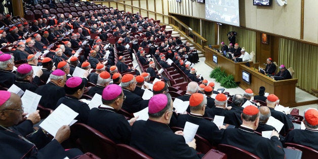 VATICAN CITY, VATICAN - FEBRUARY 12: Pope Francis attends the opening session of the Extraordinary Consistory for the creati